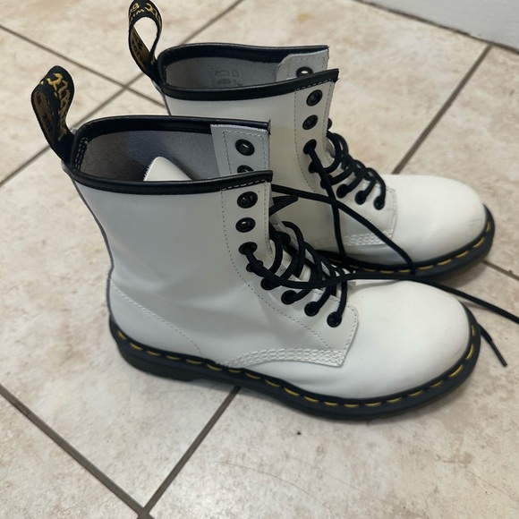 Dr. Martens White Boots with Black and Yellow Accents - Picture 3 of 8